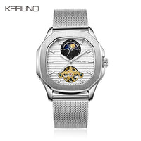 KARUNO Men Watches Mechanical Watch for Men's Fashion Automatic Watch Men Moon Phase Square Leather Watches Wristwatch Clock-Men Watch