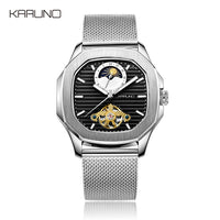 KARUNO Men Watches Mechanical Watch for Men's Fashion Automatic Watch Men Moon Phase Square Leather Watches Wristwatch Clock-Men Watch