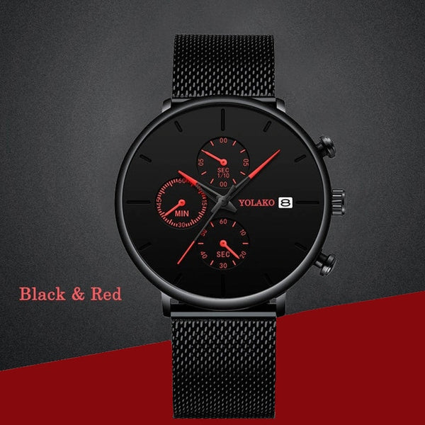 Mens Fashion Classic Black Wristwatch Luxury Mesh Belt Ultra Thin Watches Relojes Hombre Casual Business Calendar Quartz Watch-Men Watch-Men Watch