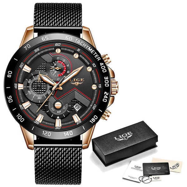 2020 LIGE New Men Watches Classic Fashion Watch Men Sports Stainless Waterproof Wristwatch Quartz Clock Overseas Warehouse Watch-Men Watch