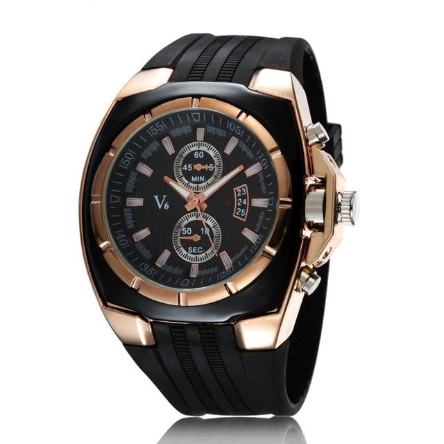 Hot V6 Watch Big Round Dial Black Silicone Quartz Analog Design Men Sport Watch male sports Wristwatch 3 colors mascuion relojes-Sports watch