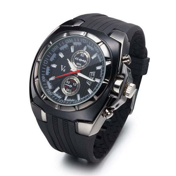 Hot V6 Watch Big Round Dial Black Silicone Quartz Analog Design Men Sport Watch male sports Wristwatch 3 colors mascuion relojes-Sports watch