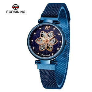 Mechanical Automatic Female Watches Forsining Top Brand Luxury Diamond Women Watches Waterproof Fashion Mesh Design Clock-Women Watch