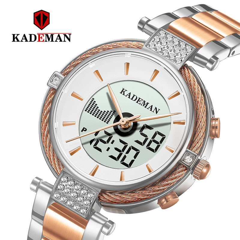 K9080 Kademan New Women Watch LCD Dual Display Elegant Top Luxury Fashion Female Quartz Wristwatch Relogio Feminno Waterproof-Women Watch