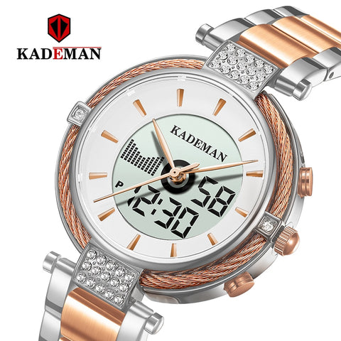 K9080 Kademan New Women Watch LCD Dual Display Elegant Top Luxury Fashion Female Quartz Wristwatch Relogio Feminno Waterproof-Women Watch