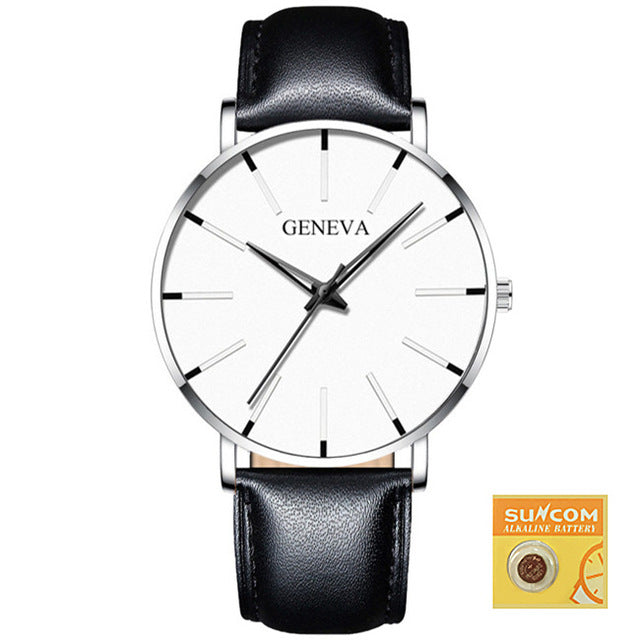 Relogio Masculino Watches Men Fashion Sport Stainless Steel Case Leather Band Watch Quartz Business Wristwatch Reloj Hombre-Men Watch
