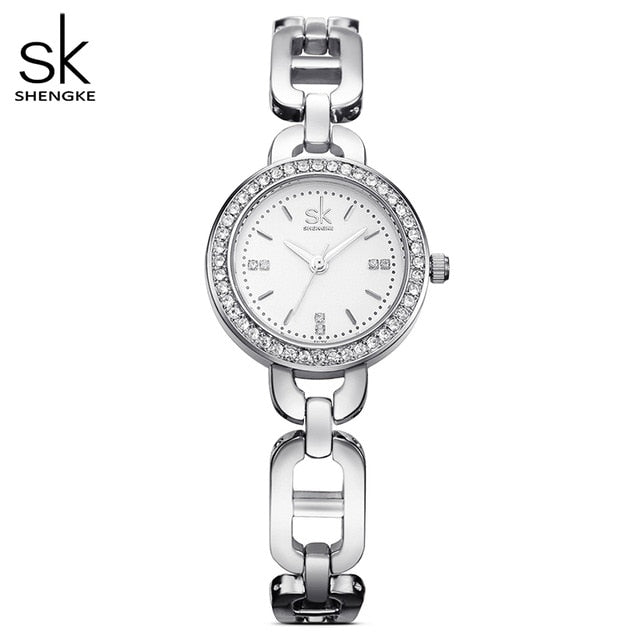 Shengke Brand Fashion Women Wirstwatches Golden Quartz Clock Crystal Dial Women Watches Girl Bracelet Watch Reloj Mujer 2017 SK-Women Watch