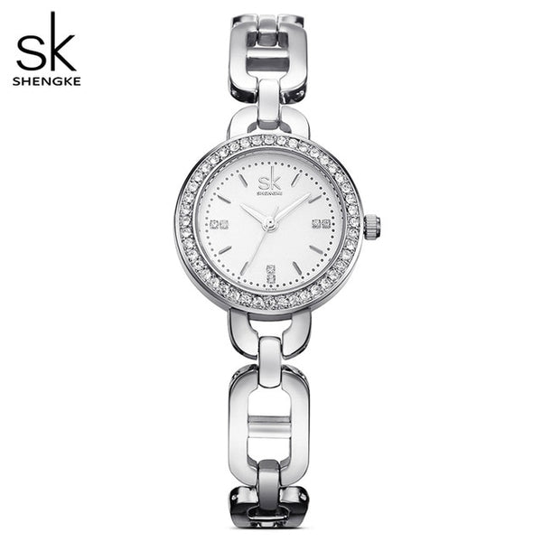 Shengke Brand Fashion Women Wirstwatches Golden Quartz Clock Crystal Dial Women Watches Girl Bracelet Watch Reloj Mujer 2017 SK-Women Watch