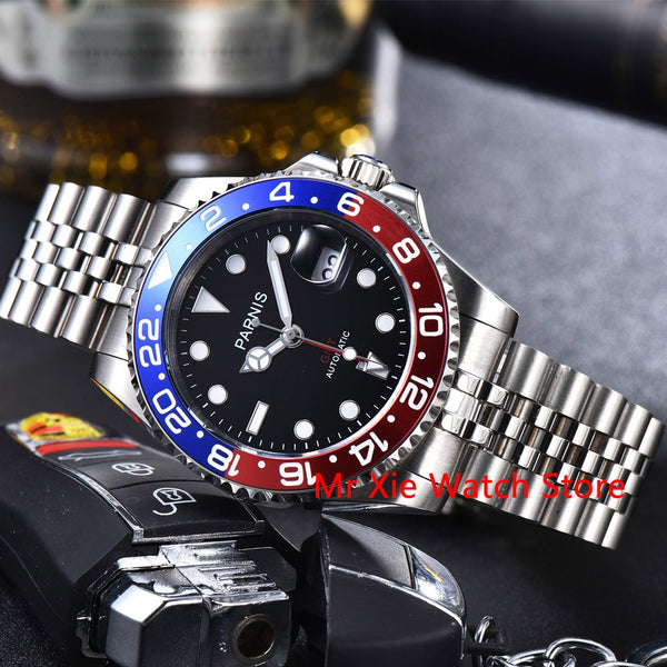 Parnis 40mm Automatic Mechanical GMT Watch Men Luxury Brand Ceramic Bezel Luminous Waterproof Sapphire Calendar Wristwatch Men-Men Watch