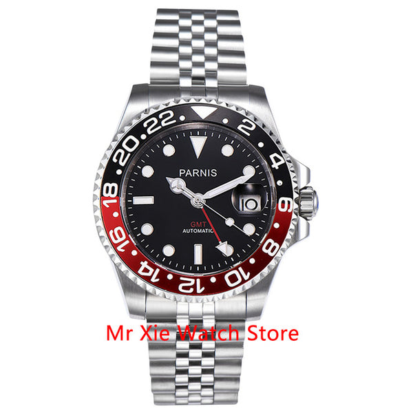 Parnis 40mm Automatic Mechanical GMT Watch Men Luxury Brand Ceramic Bezel Luminous Waterproof Sapphire Calendar Wristwatch Men-Men Watch