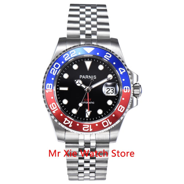 Parnis 40mm Automatic Mechanical GMT Watch Men Luxury Brand Ceramic Bezel Luminous Waterproof Sapphire Calendar Wristwatch Men-Men Watch