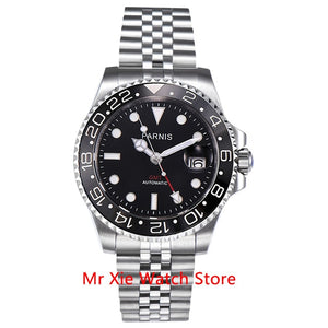 Parnis 40mm Automatic Mechanical GMT Watch Men Luxury Brand Ceramic Bezel Luminous Waterproof Sapphire Calendar Wristwatch Men-Men Watch