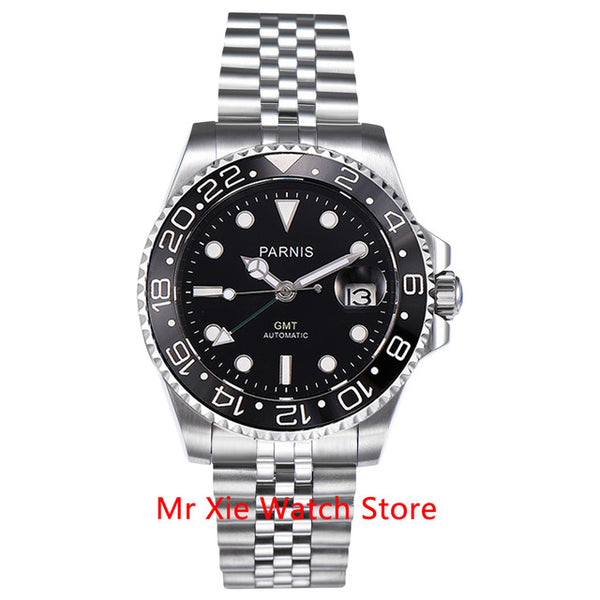 Parnis 40mm Automatic Mechanical GMT Watch Men Luxury Brand Ceramic Bezel Luminous Waterproof Sapphire Calendar Wristwatch Men-Men Watch