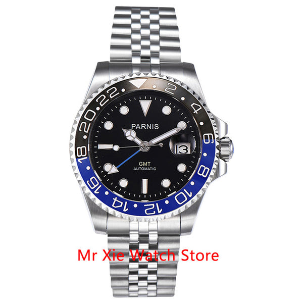 Parnis 40mm Automatic Mechanical GMT Watch Men Luxury Brand Ceramic Bezel Luminous Waterproof Sapphire Calendar Wristwatch Men-Men Watch