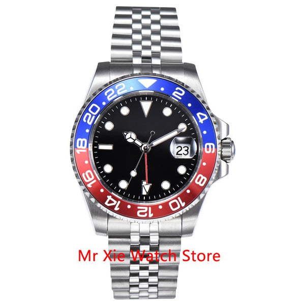 Parnis 40mm Automatic Mechanical GMT Watch Men Luxury Brand Ceramic Bezel Luminous Waterproof Sapphire Calendar Wristwatch Men-Men Watch