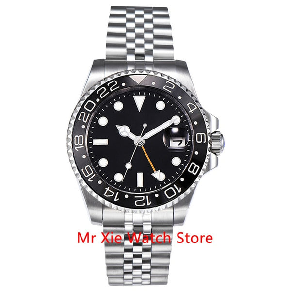 Parnis 40mm Automatic Mechanical GMT Watch Men Luxury Brand Ceramic Bezel Luminous Waterproof Sapphire Calendar Wristwatch Men-Men Watch