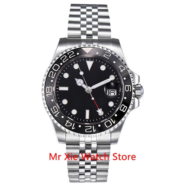 Parnis 40mm Automatic Mechanical GMT Watch Men Luxury Brand Ceramic Bezel Luminous Waterproof Sapphire Calendar Wristwatch Men-Men Watch