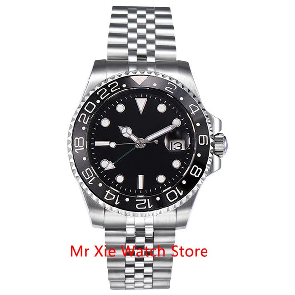 Parnis 40mm Automatic Mechanical GMT Watch Men Luxury Brand Ceramic Bezel Luminous Waterproof Sapphire Calendar Wristwatch Men-Men Watch