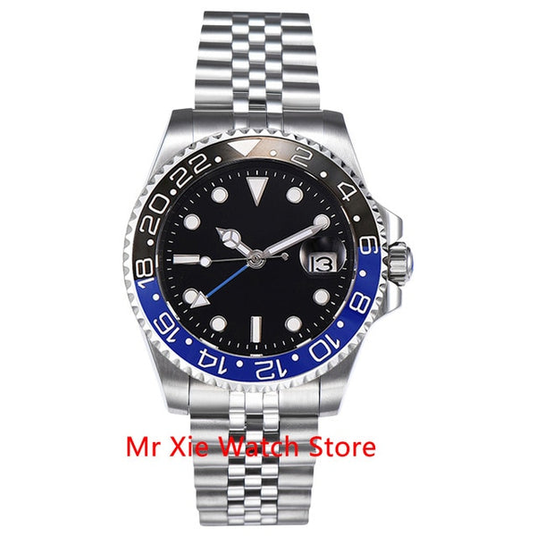 Parnis 40mm Automatic Mechanical GMT Watch Men Luxury Brand Ceramic Bezel Luminous Waterproof Sapphire Calendar Wristwatch Men-Men Watch