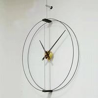 Walnut Solid Large Pointer Wall Clock Double Circle Pole Modern Nordic Creative Spanish Wall Hanging Clock-Wall clock