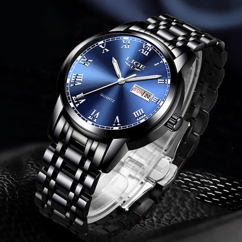 2020 New Watches Mens LIGE Top Brand Fashion Date Week Male Stainless Steel Waterproof Business Men WristWatch Relogio Masculino-Men Watch