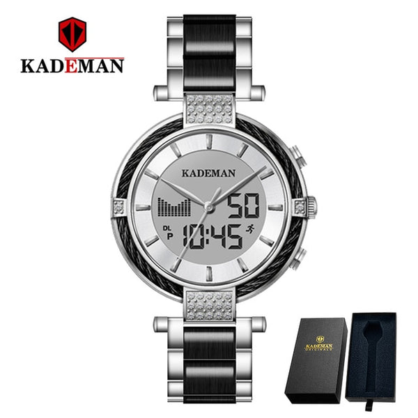 K9080 Kademan New Women Watch LCD Dual Display Elegant Top Luxury Fashion Female Quartz Wristwatch Relogio Feminno Waterproof-Women Watch