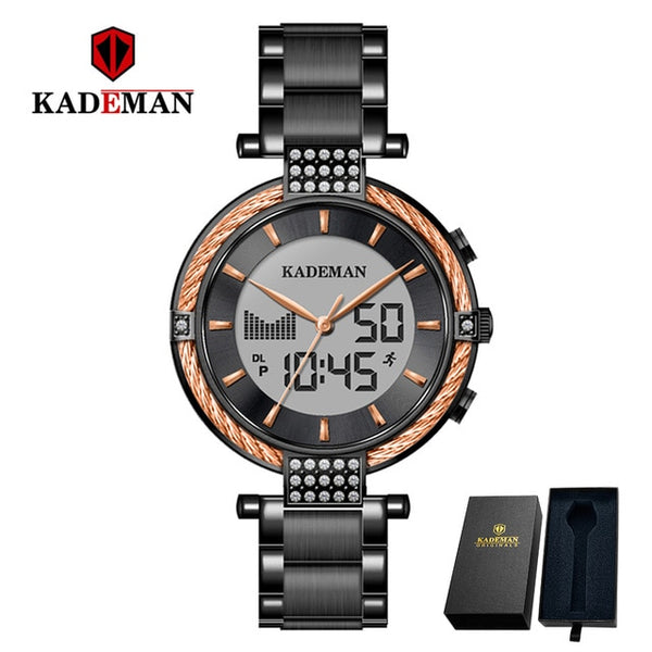 K9080 Kademan New Women Watch LCD Dual Display Elegant Top Luxury Fashion Female Quartz Wristwatch Relogio Feminno Waterproof-Women Watch