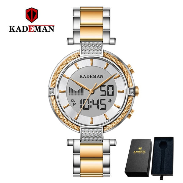 K9080 Kademan New Women Watch LCD Dual Display Elegant Top Luxury Fashion Female Quartz Wristwatch Relogio Feminno Waterproof-Women Watch