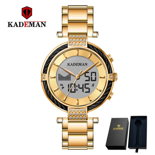 K9080 Kademan New Women Watch LCD Dual Display Elegant Top Luxury Fashion Female Quartz Wristwatch Relogio Feminno Waterproof-Women Watch