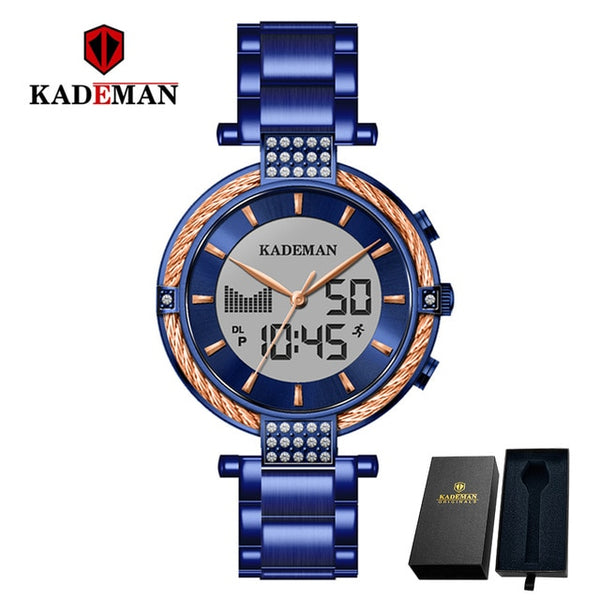 K9080 Kademan New Women Watch LCD Dual Display Elegant Top Luxury Fashion Female Quartz Wristwatch Relogio Feminno Waterproof-Women Watch