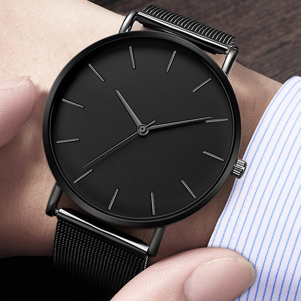 Men Watch Quartz Casual Watches Simple Metal Hour Reloj Quartz Watch Montre Mesh Stainless Steel erkek kol saati masculino clock-Men Watch