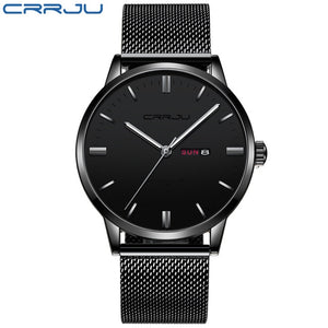 Fashion Men's Quartz Watch Business Sport Men Watches CRRJU Top Brand Luxury Full Steel Waterproof Clock Male Wristwatch-Men Watch