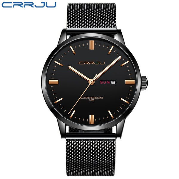 Fashion Men's Quartz Watch Business Sport Men Watches CRRJU Top Brand Luxury Full Steel Waterproof Clock Male Wristwatch-Men Watch