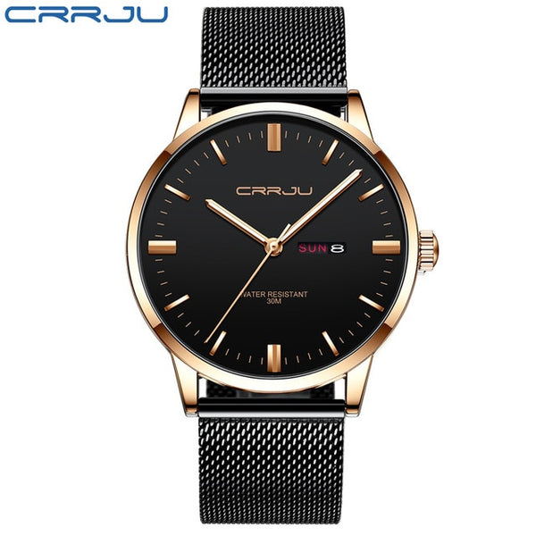 Fashion Men's Quartz Watch Business Sport Men Watches CRRJU Top Brand Luxury Full Steel Waterproof Clock Male Wristwatch-Men Watch