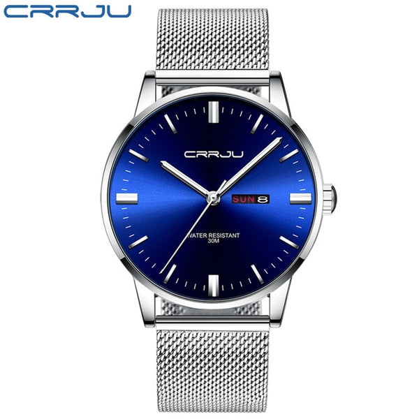 Fashion Men's Quartz Watch Business Sport Men Watches CRRJU Top Brand Luxury Full Steel Waterproof Clock Male Wristwatch-Men Watch