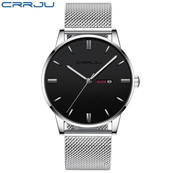 Fashion Men's Quartz Watch Business Sport Men Watches CRRJU Top Brand Luxury Full Steel Waterproof Clock Male Wristwatch-Men Watch