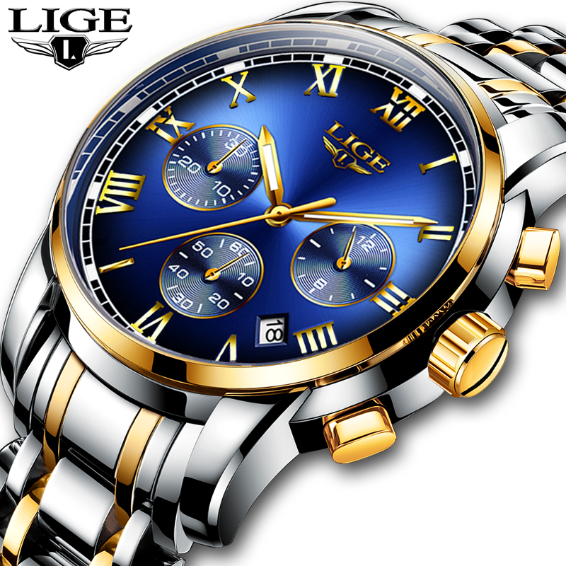 2019 New Watches Men Luxury Brand LIGE Chronograph Men Sports Watches Waterproof Full Steel Quartz Men's Watch Relogio Masculino-Sports watch