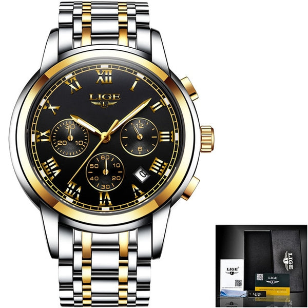 2019 New Watches Men Luxury Brand LIGE Chronograph Men Sports Watches Waterproof Full Steel Quartz Men's Watch Relogio Masculino-Sports watch