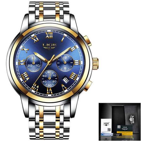 2019 New Watches Men Luxury Brand LIGE Chronograph Men Sports Watches Waterproof Full Steel Quartz Men's Watch Relogio Masculino-Sports watch