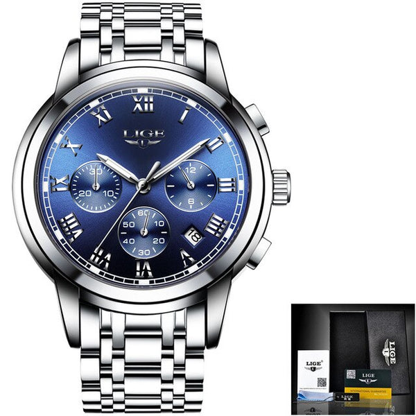 2019 New Watches Men Luxury Brand LIGE Chronograph Men Sports Watches Waterproof Full Steel Quartz Men's Watch Relogio Masculino-Sports watch