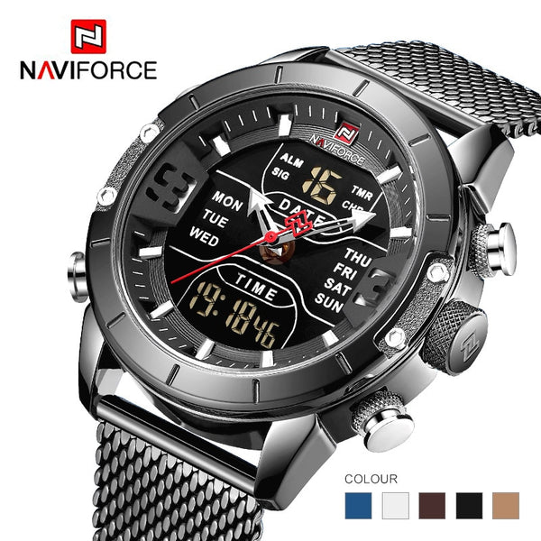 NAVIFORCE Luxury Brand Stainless Steel Sports Men's Watches Analog Digital Watches Men Digital Waterproof Men Watch Sport 9153-Sports watch