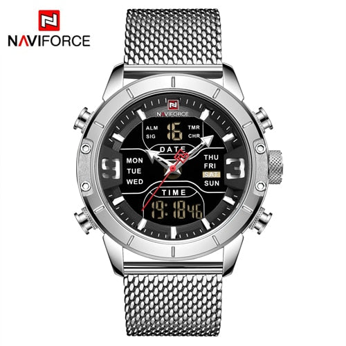 NAVIFORCE Luxury Brand Stainless Steel Sports Men's Watches Analog Digital Watches Men Digital Waterproof Men Watch Sport 9153-Sports watch