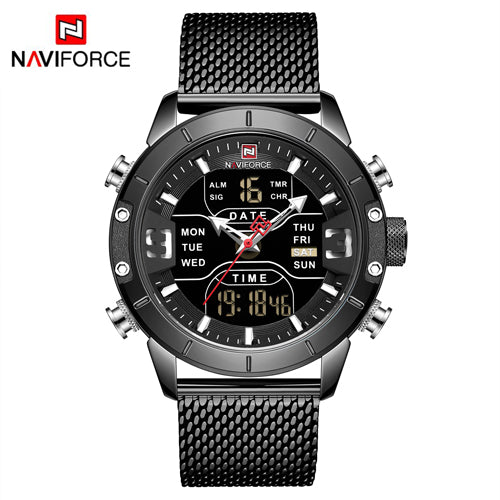 NAVIFORCE Luxury Brand Stainless Steel Sports Men's Watches Analog Digital Watches Men Digital Waterproof Men Watch Sport 9153-Sports watch