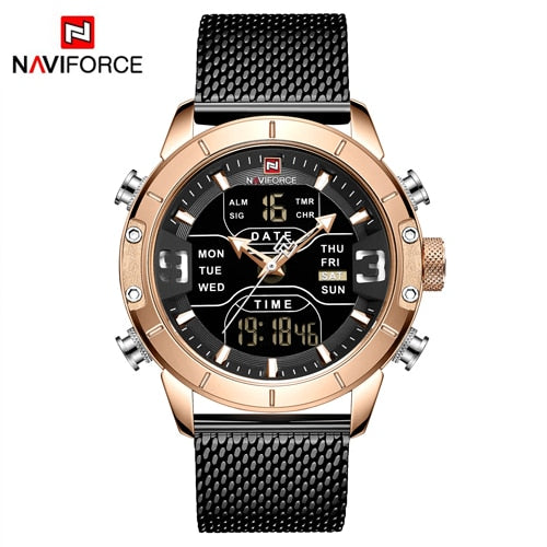 NAVIFORCE Luxury Brand Stainless Steel Sports Men's Watches Analog Digital Watches Men Digital Waterproof Men Watch Sport 9153-Sports watch