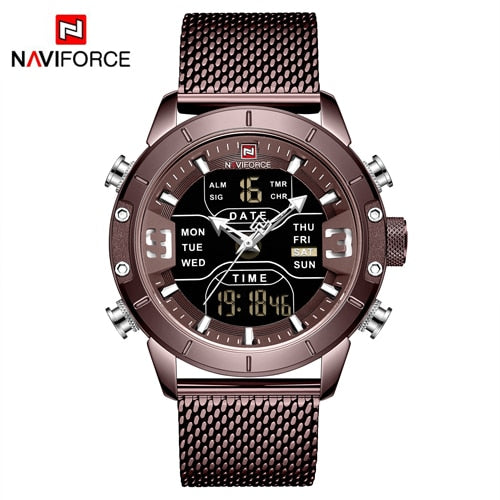 NAVIFORCE Luxury Brand Stainless Steel Sports Men's Watches Analog Digital Watches Men Digital Waterproof Men Watch Sport 9153-Sports watch