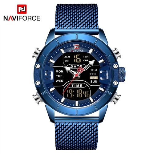 NAVIFORCE Luxury Brand Stainless Steel Sports Men's Watches Analog Digital Watches Men Digital Waterproof Men Watch Sport 9153-Sports watch