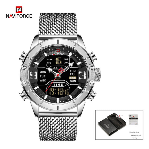 NAVIFORCE Luxury Brand Stainless Steel Sports Men's Watches Analog Digital Watches Men Digital Waterproof Men Watch Sport 9153-Sports watch