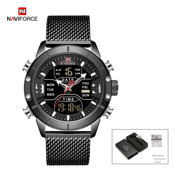 NAVIFORCE Luxury Brand Stainless Steel Sports Men's Watches Analog Digital Watches Men Digital Waterproof Men Watch Sport 9153-Sports watch