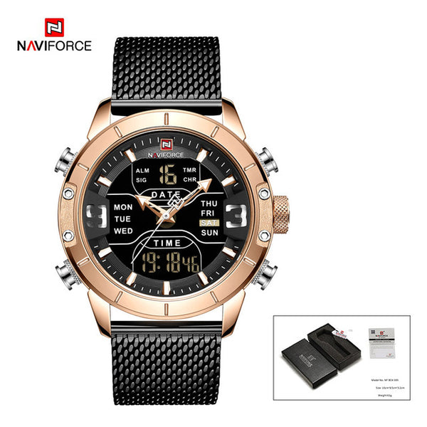 NAVIFORCE Luxury Brand Stainless Steel Sports Men's Watches Analog Digital Watches Men Digital Waterproof Men Watch Sport 9153-Sports watch