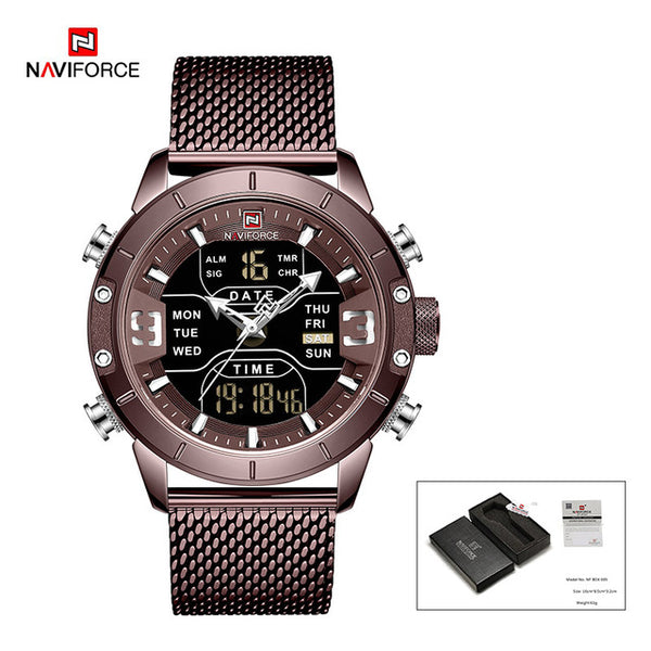 NAVIFORCE Luxury Brand Stainless Steel Sports Men's Watches Analog Digital Watches Men Digital Waterproof Men Watch Sport 9153-Sports watch